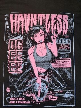 Hauntless Long Sleeve Shirt DeeGee "Save A Tree Ride A Chainsaw", Size XL, Black